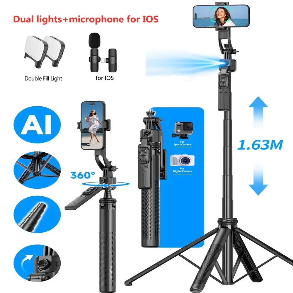 360° Gimbal Stabilizer & Tripod – AI Face Tracking