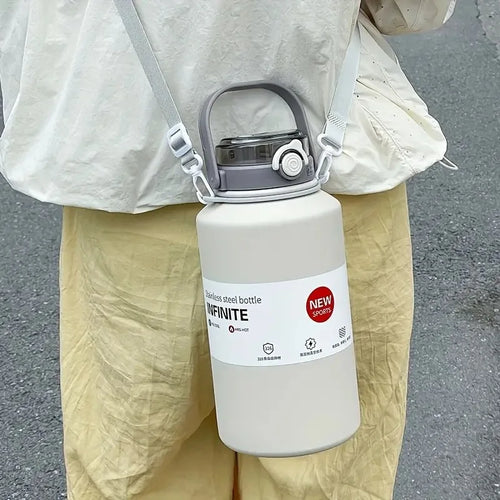 2L Insulated Stainless Steel Tumbler with Handle & Straw