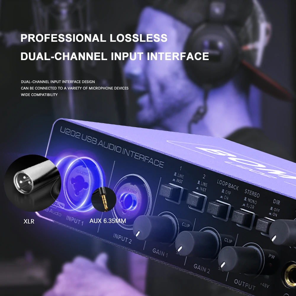 BOMGE U202 USB Audio Interface – 2-Channel, 48V Phantom Power