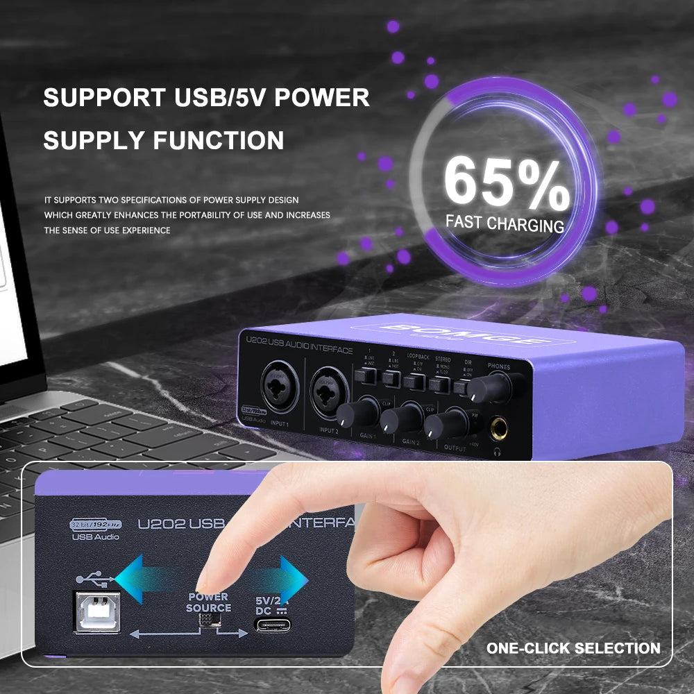 BOMGE U202 USB Audio Interface – 2-Channel, 48V Phantom Power