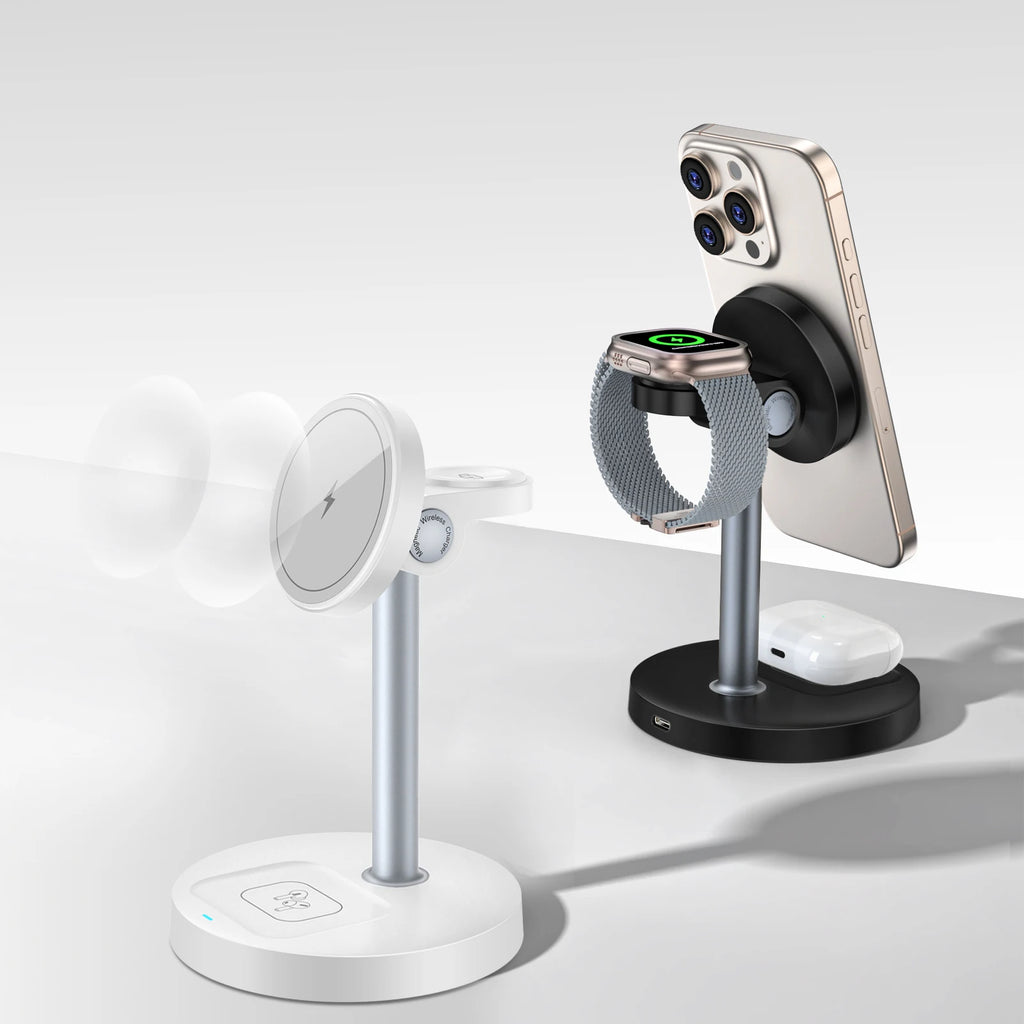 3-in-1 Magnetic Wireless Charging Stand – Phone, Watch & Earbuds