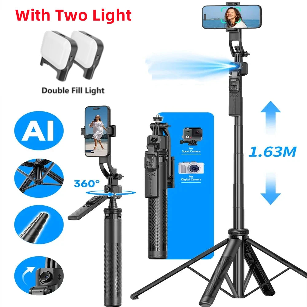 360° Gimbal Stabilizer & Tripod – AI Face Tracking