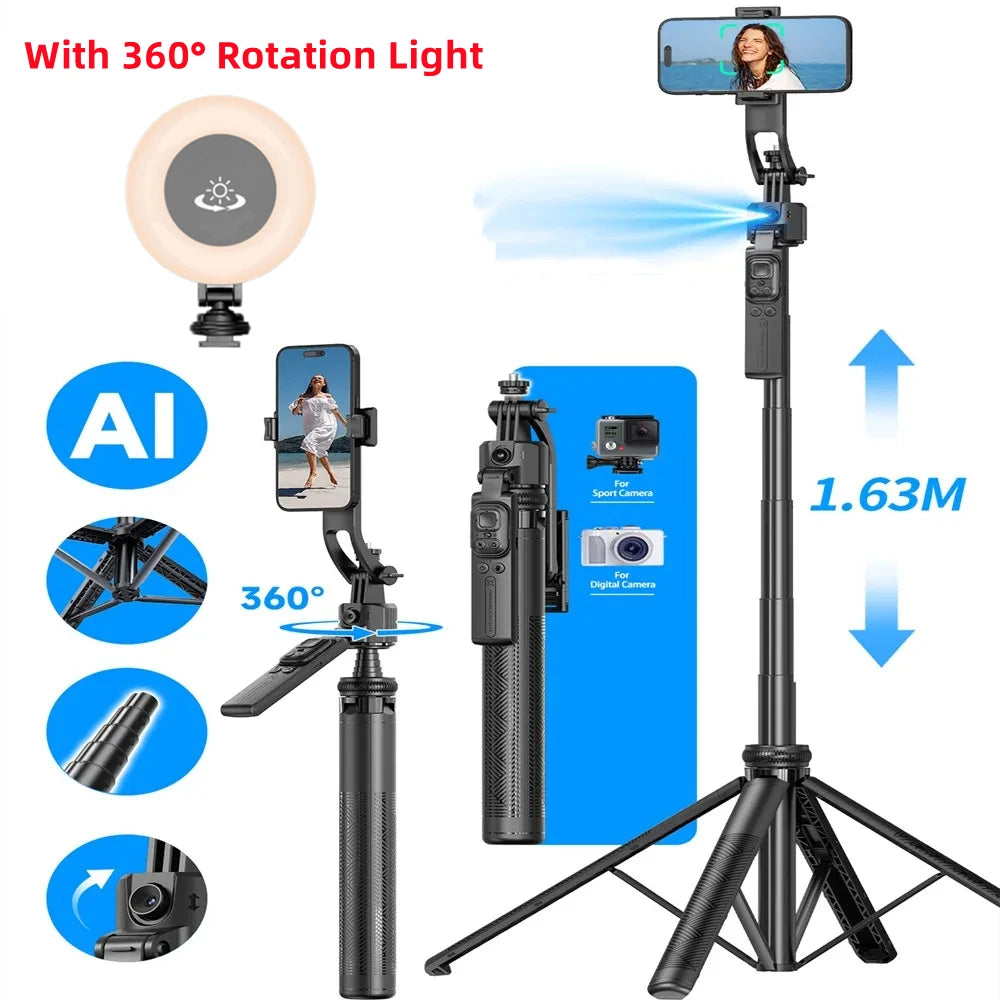 360° Gimbal Stabilizer & Tripod – AI Face Tracking