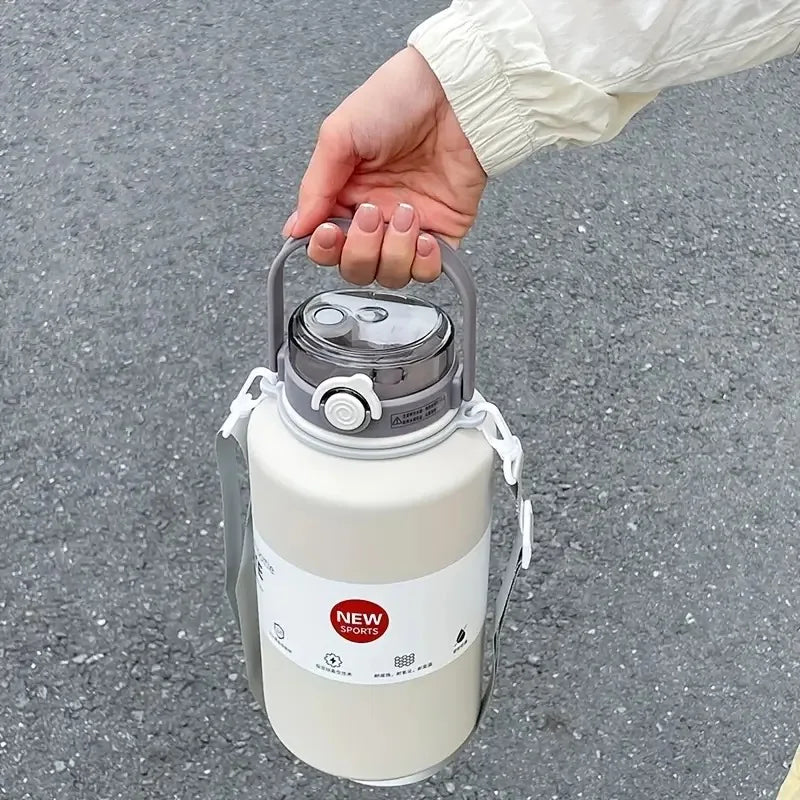 2L Insulated Stainless Steel Tumbler with Handle & Straw