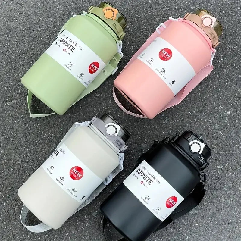 2L Insulated Stainless Steel Tumbler with Handle & Straw