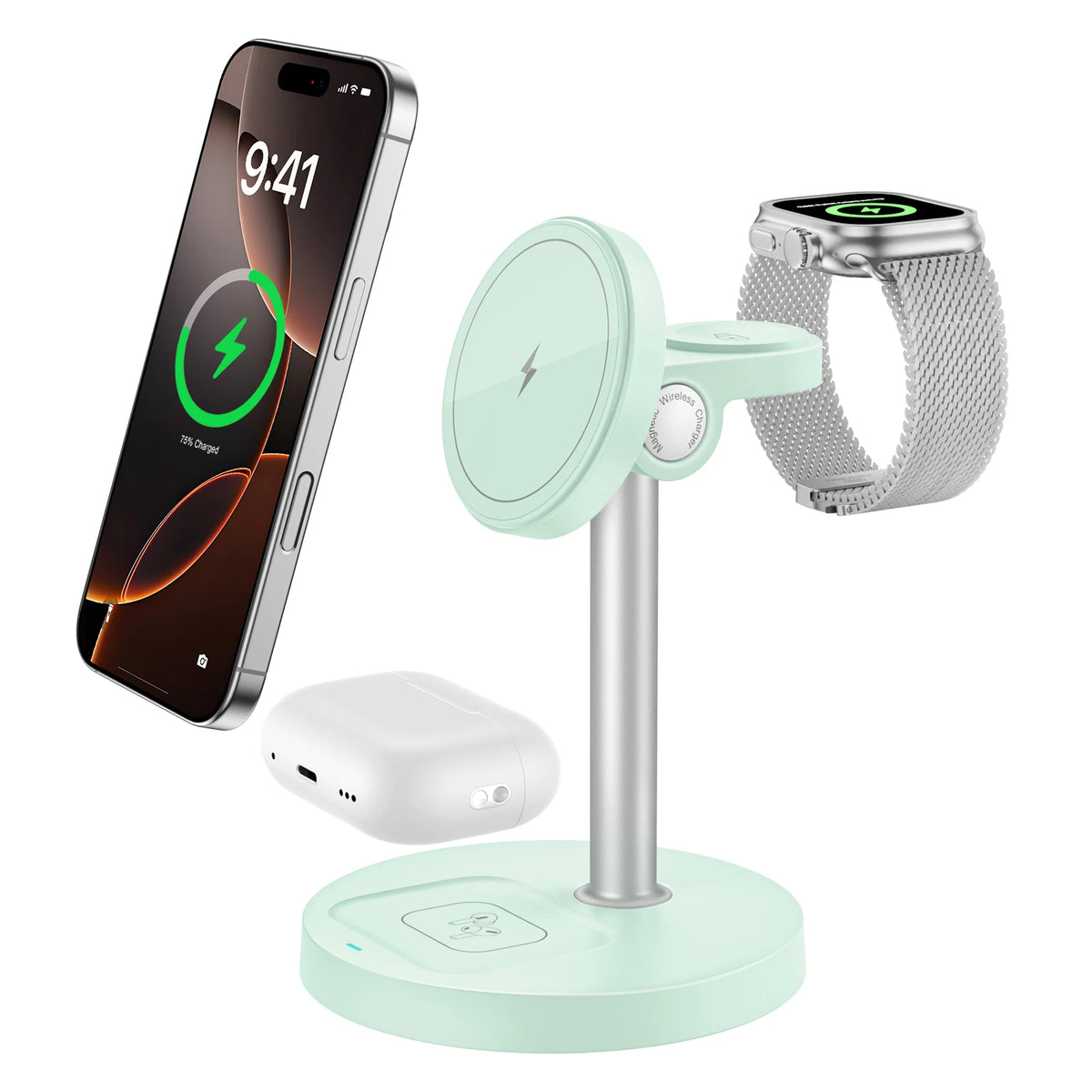 3-in-1 Magnetic Wireless Charging Stand – Phone, Watch & Earbuds