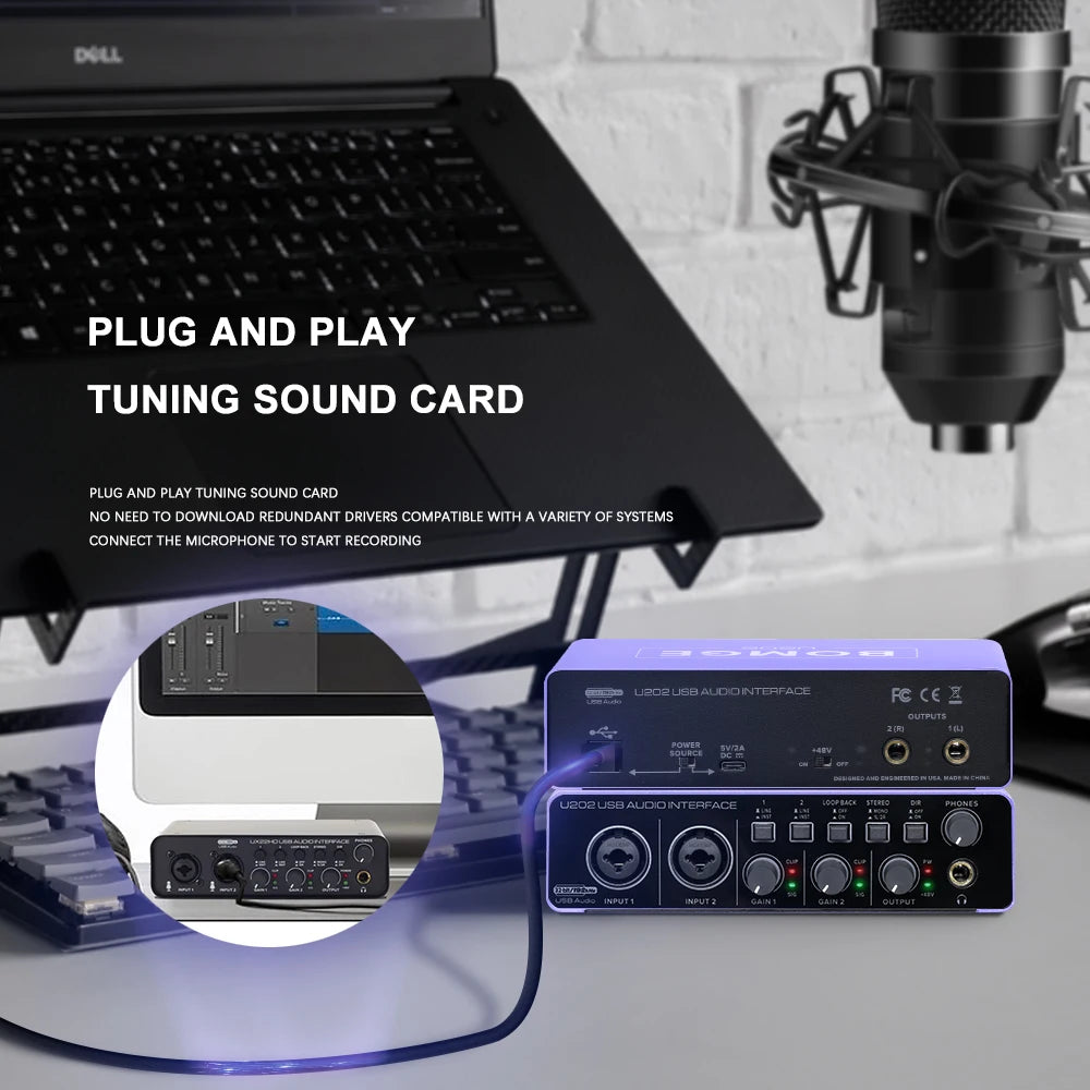 BOMGE U202 USB Audio Interface – 2-Channel, 48V Phantom Power