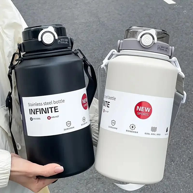 2L Insulated Stainless Steel Tumbler with Handle & Straw