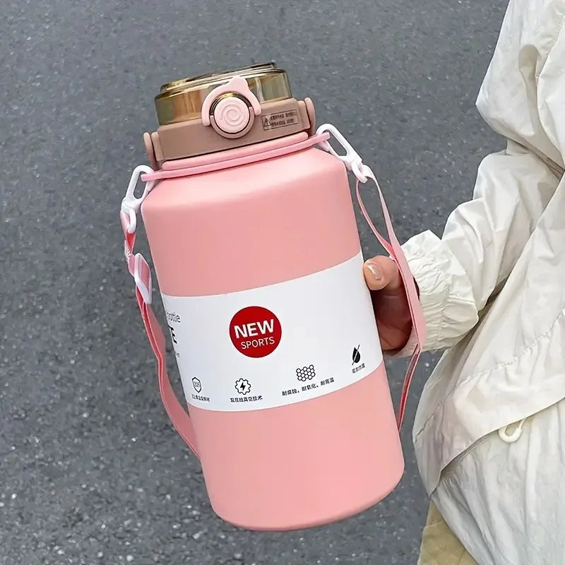 2L Insulated Stainless Steel Tumbler with Handle & Straw