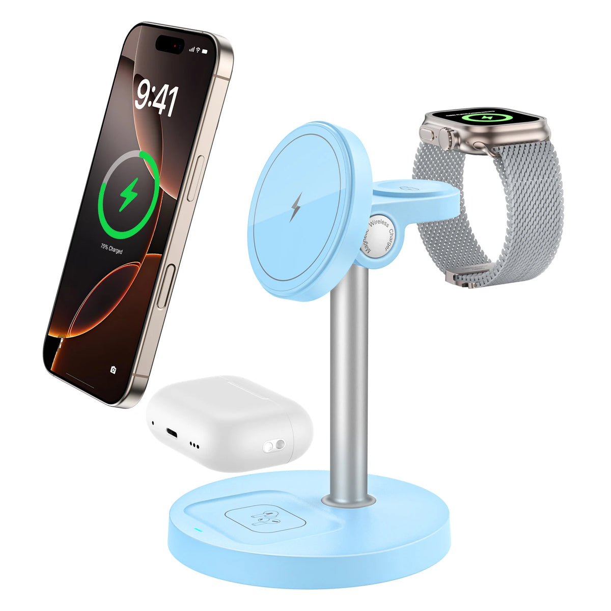 3-in-1 Magnetic Wireless Charging Stand – Phone, Watch & Earbuds